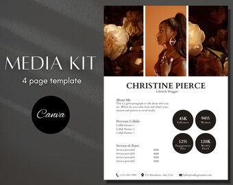 Media Kit Canva Template| Black Instagram Media Kit| Influencer Rate Sheet Template| Blogger Press Kit | Facebook Tiktok Instagram