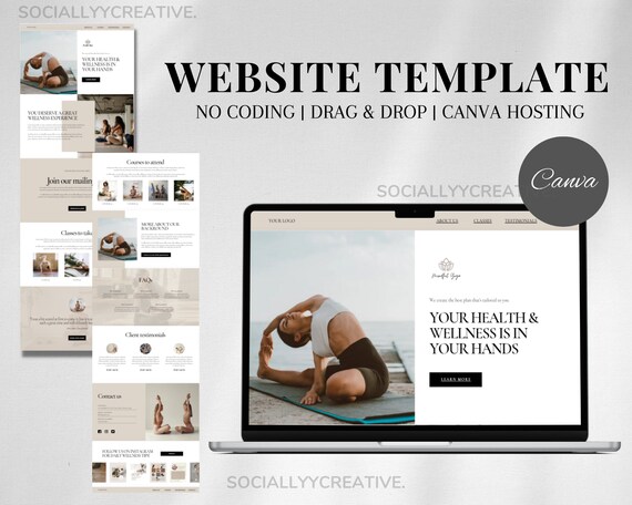 Yoga Website Canva Template Wellness Website Template Health Coach Website Fitness One Page Website Template Coaching Website Canva Template