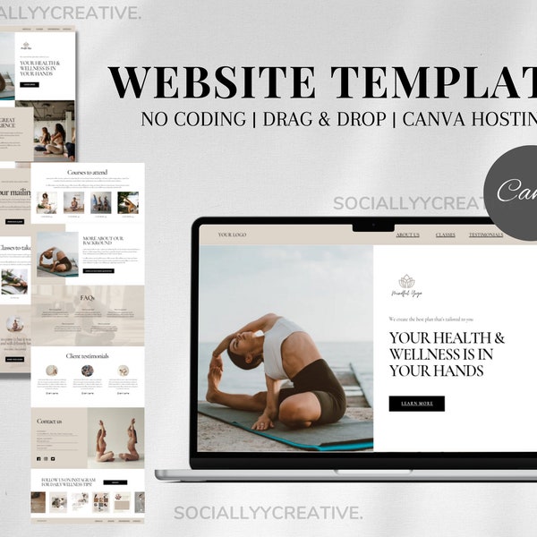 Yoga Website Canva Template Wellness Website Template Health Coach Website Fitness One Page Website Template Coaching Website Canva Template