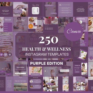 250 Purple Health Wellness Instagram Templates | Healthy Lifestyle Template | Fitness Social Media Template | Coaching Instagram Template