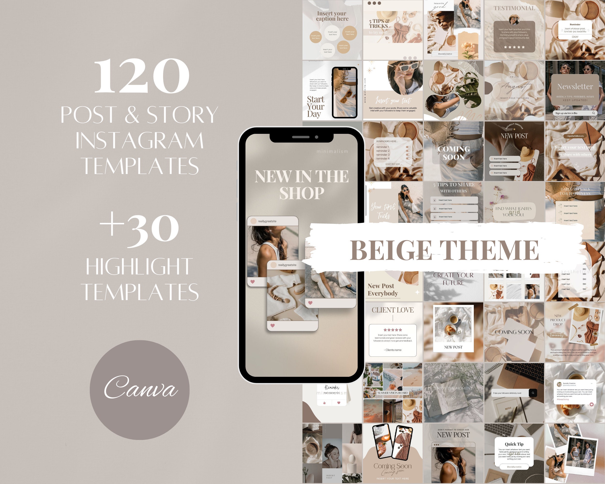 Beige Instagram Template | Beige Social Media Templates| Brown Canva IG ...