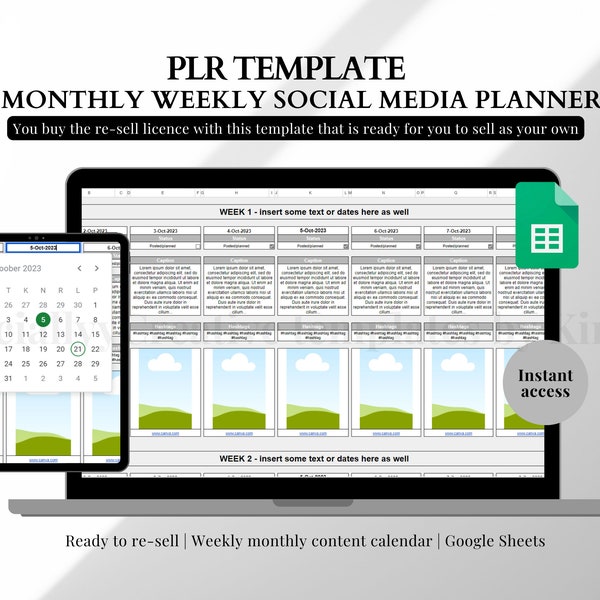 PLR Instagram Planner Digital PLR Template Social Media Planner PLR Google Sheet Content Planner Template Social Media Re-Sell Template