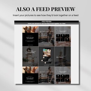Puede incluir: Una maqueta de vista previa de feed de redes sociales que muestra nueve publicaciones diferentes de Instagram. Las publicaciones presentan una variedad de contenido, que incluye texto, im&aacute;genes y videos. Las publicaciones est&aacute;n dispuestas en un formato de cuadr&iacute;cula, con tres filas y tres columnas. Las publicaciones est&aacute;n todas en un esquema de color oscuro, con texto e im&aacute;genes blancas.