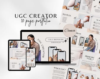 Minimalistische UGC-portfoliosjabloon Canva UGC-websitesjabloon UGC-mediakit Content Creator Kit Content Light Portfolio Social-mediakit
