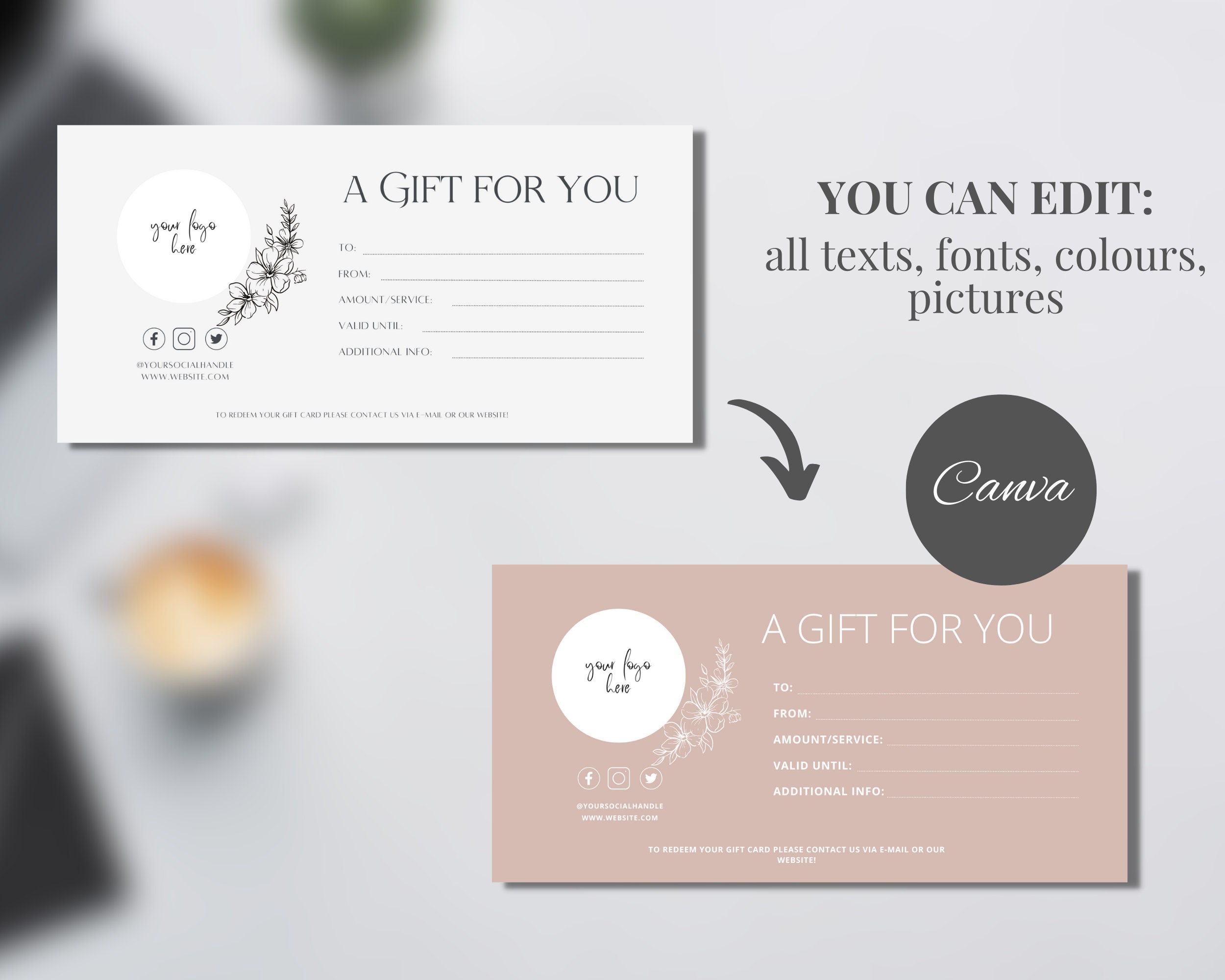 Editable Gift Certificate Template Small Business Supplies - Etsy