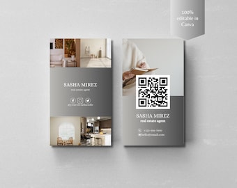 Business Card Realtor QR Code Business Card Template DIY Realtor Business Card Canva Business Card Template Double Sided QR Business Card