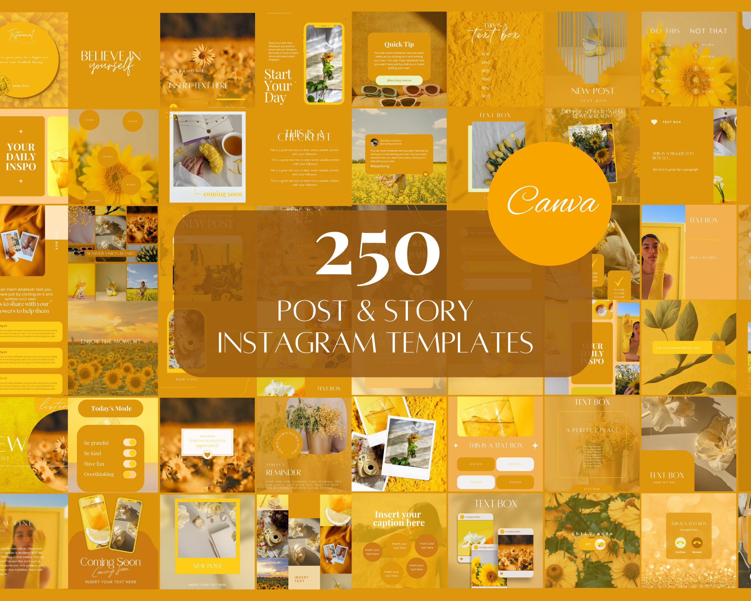 Yellow Instagram Templates Yellow Social Media Canva Templates Instagram Post Yellow Templates Floral IG Engagement Templates Yellow IG