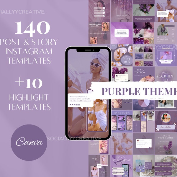 Purple Instagram Templates Lilac Social Media Canva Templates Purple Instagram Post Lilac IG Story Templates Girly Social Media Purple