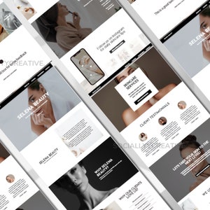 May include: Website homepage for Selena Beauty, a skincare business. The website features images of models, text about skincare services, and client testimonials.
