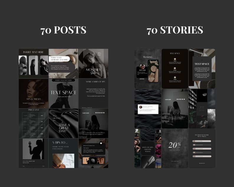 Luxury Instagram Templates Black Social Media Manager Dark Instagram ...