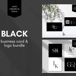 QR Code Visitenkarte| Bearbeitbare Logo Vorlage | Schwarze DIY Visitenkarte| Schwarzes Logo Template | Doppelseitige Visitenkarte| DIY Logo Vorlage