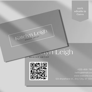 Visitekaartje met QR-code| Sjabloon grijze minimalistische visitekaartjes| DIY-visitekaartje| Sjabloon voor canvas-visitekaartjes| Dubbelzijdig visitekaartje
