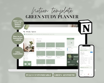 Student Notion Planner Academic 2026 College Planner Notion Life Planner Template Green All In One Notion University Planner Notion Template