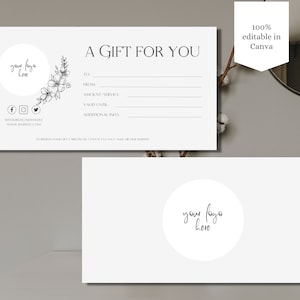 Plantilla de certificado de regalo editable, suministros para pequeñas empresas, vale de regalo imprimible, tarjeta de regalo editable, vale de regalo de bricolaje, tarjeta gif digital