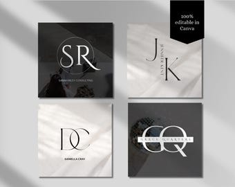 Editable Logo Design Template Black Canva Business Logo White Professional Logo Design Small Business Logo Marketing Black DIY Logo Template