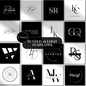 Plantilla de paquete de logotipo negro Logotipo comercial Canva editable Paquete de logotipo profesional blanco Logotipo para pequeñas empresas Plantilla de logotipo DIY de marketing