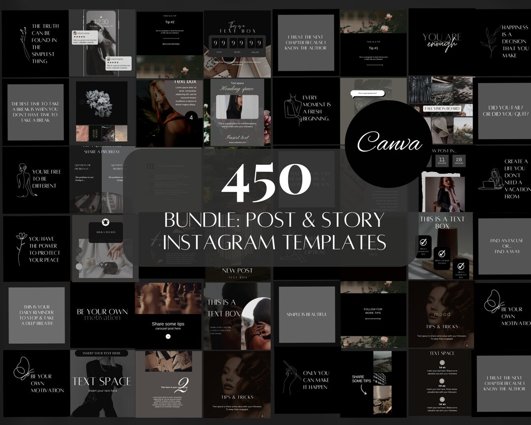 Luxury Instagram Templates a Dark Social Media Engagement Pack of 450 ...