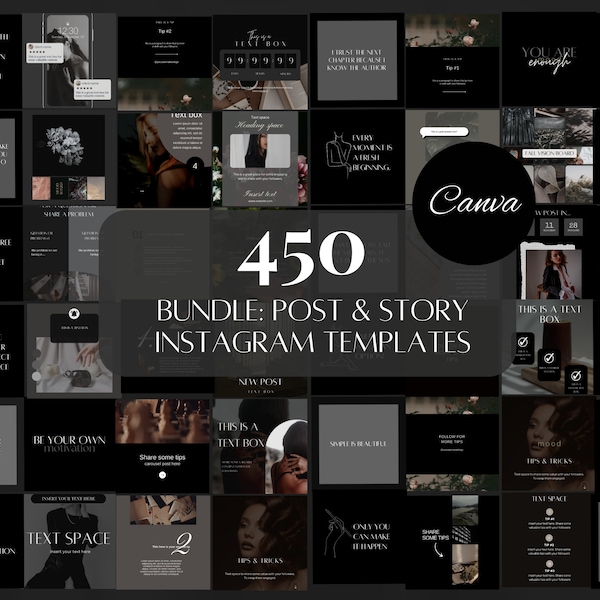 Luxury Instagram Templates Dark Social Media Engagement Templates Instagram Branding Canva Template Black Social Media Marketing Tools