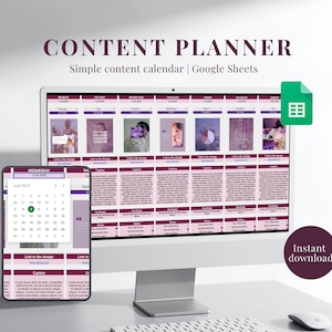 Social Media Planner Excel Spreadsheet| Purple Digital Content Calendar| Instagram Planner| Monthly Content Planner| Social Media Tracker