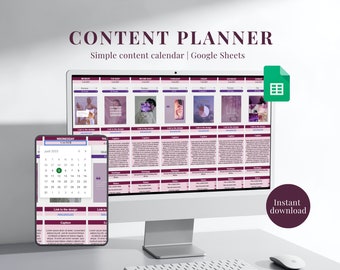 Social Media Planner Excel Spreadsheet| Purple Digital Content Calendar| Instagram Planner| Monthly Content Planner| Social Media Tracker