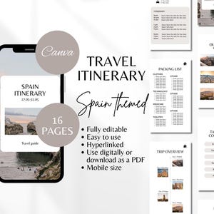 Travel Itinerary Template Editable Trip Itinerary Editable Travel Guide Spain Travel Agent Planner Digital Holiday Vacation Planner