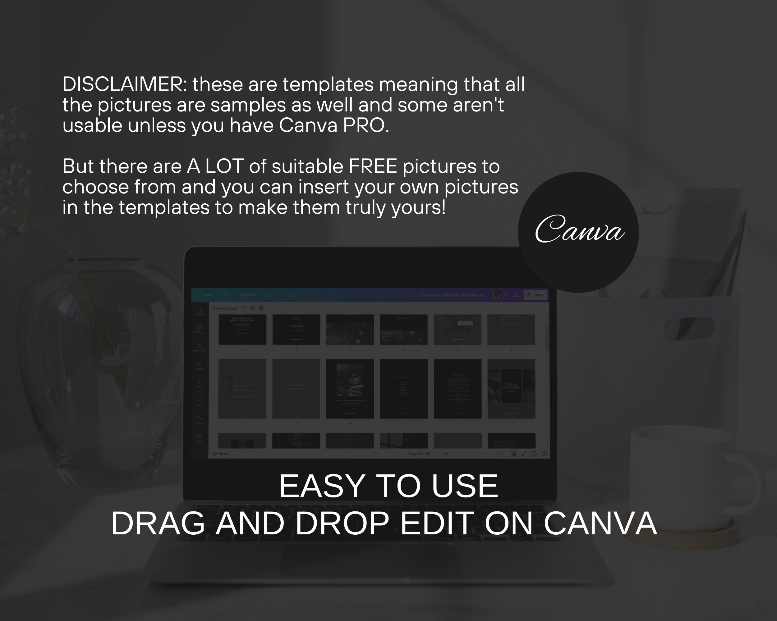 Dark Instagram Carousel Post Templates| Dark Social Media Canva ...