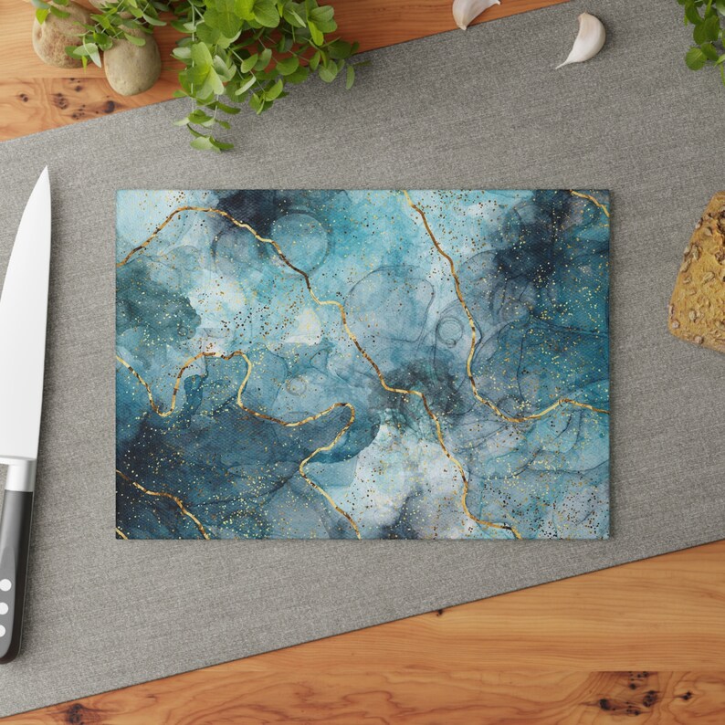 Glass Cutting Board, Blue Marble Cutting Board, Art Cutting Board