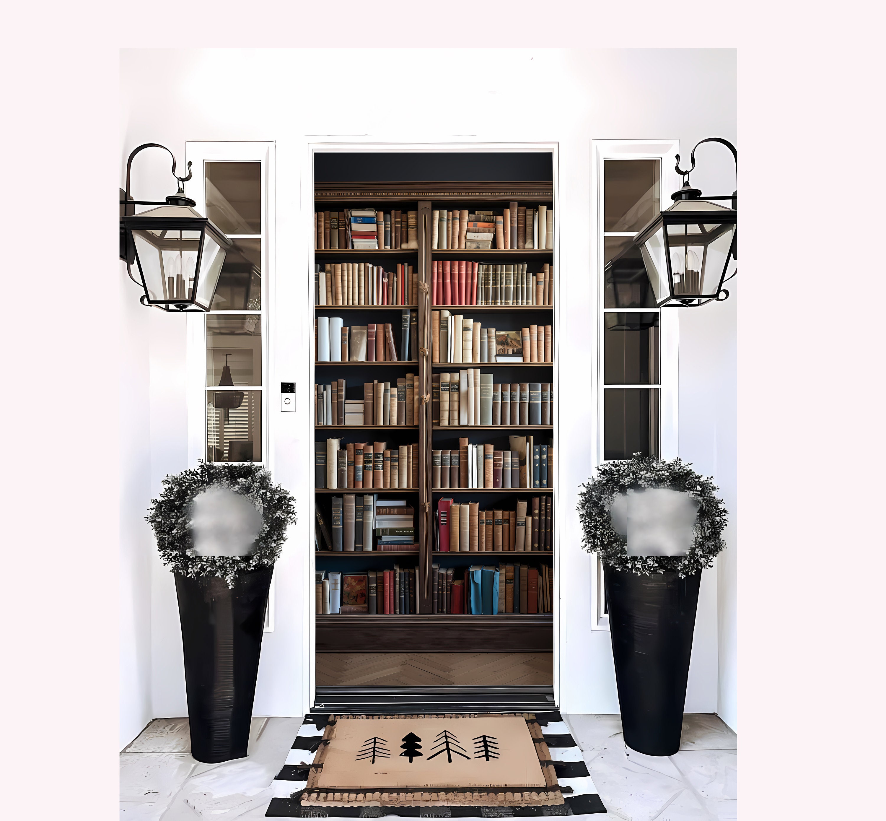 3D Bookcase Door Cover Bookcase Door Covers Bookcase Door Decor 3D Bookcase Decorations Holiday