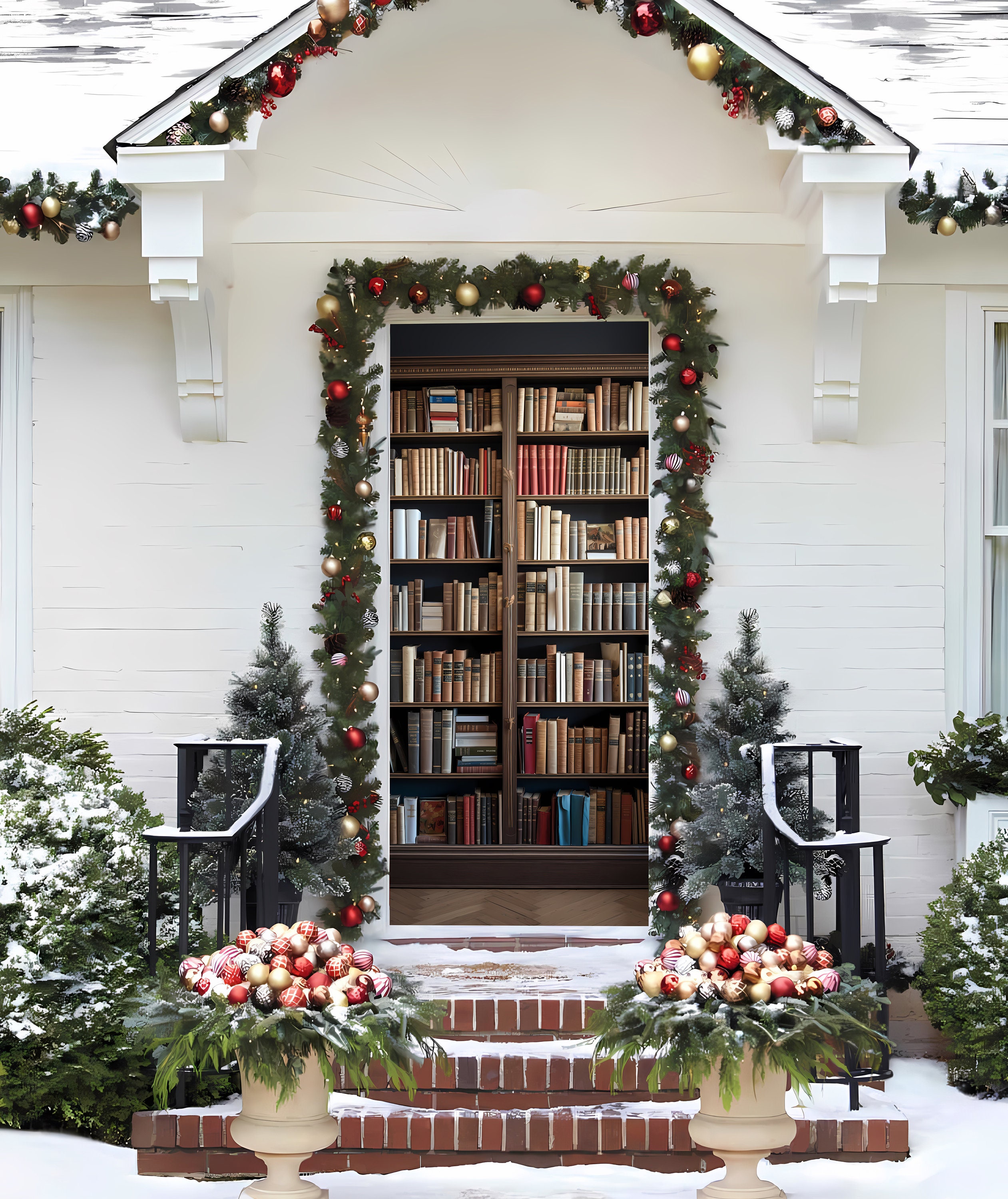 3D Bookcase Door Cover Bookcase Door Covers Bookcase Door Decor 3D Bookcase Decorations Holiday