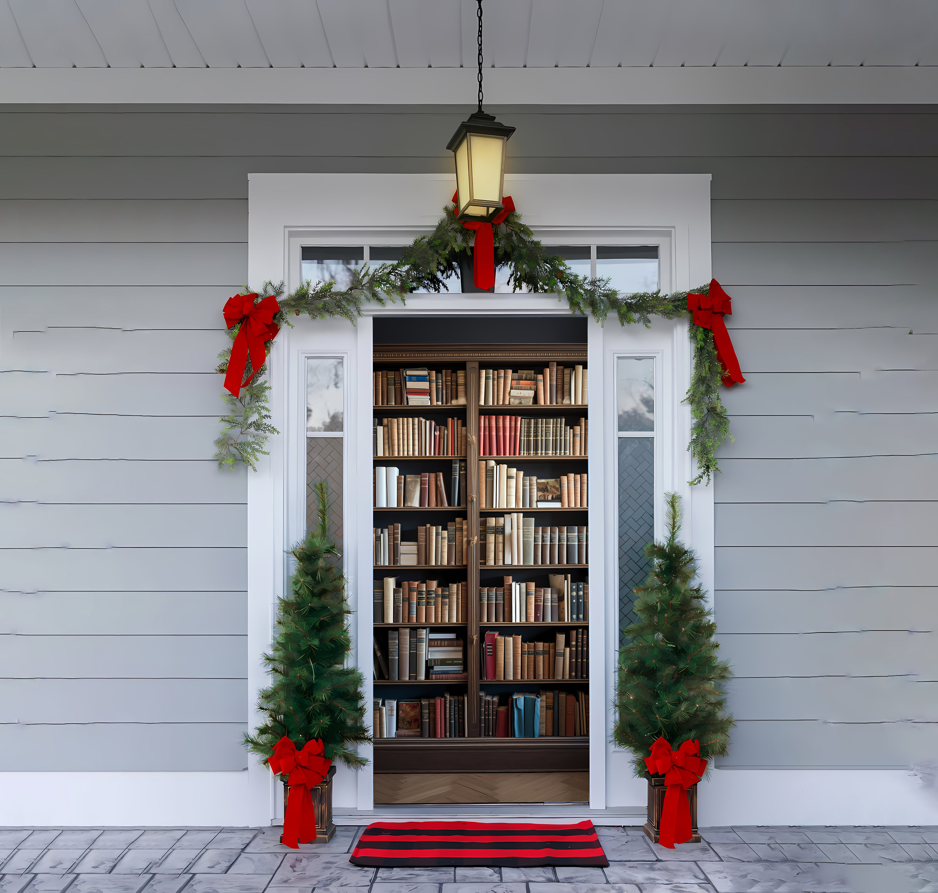 3D Bookcase Door Cover Bookcase Door Covers Bookcase Door Decor 3D Bookcase Decorations Holiday