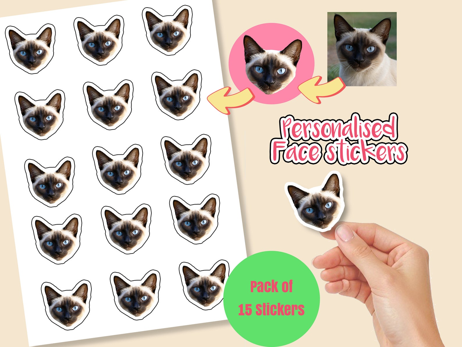Personalized Face Stickers: Custom Photo Stickers - Pack of 15 - Etsy
