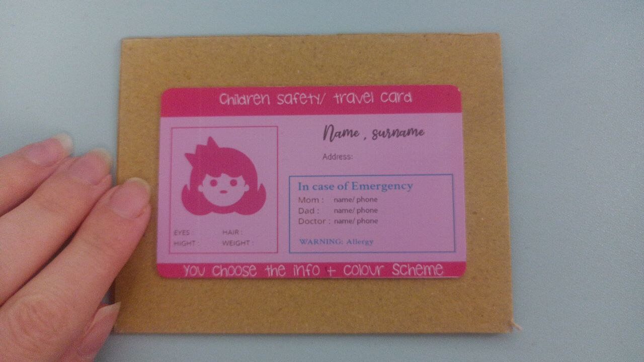 Personalized PVC Child Safety and Travel Card - Your Child's Guardian Angel on the Go! -allergy card children - emergency contact