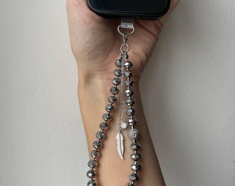 Emily in Paris Pearl & Crystal Phone Charm Wristlet – Luxury Phone Strap Bracelet, Gift for Girlfriend, Lucky Charm Valentine Gift