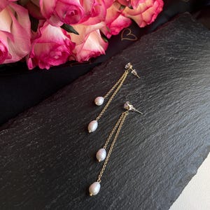 Dainty Pearl Tassel Earrings: Gold Filled Freshwater Pearl Drop