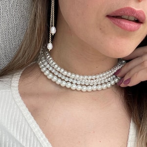 Layered Pearl Choker Necklace, Wedding Jewelry, Bridal Gifts, Gift for Her, Pearl Choker Necklace