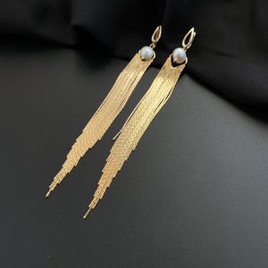 Gold Waterfall Tassel Earrings, Extra Long Bridal Earrings, Shoulder Duster Chain Earrings, Statement Wedding Jewelry,Evening Party Earrings
