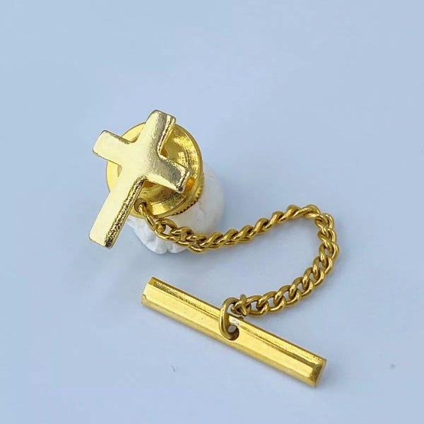 Vintage Gold Tone Religious Cross Design Tie Tack Pin