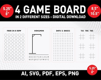 Game Board SVG | Tic Tac Toe | Hangman | Dots & Boxes | Four In A Row | Digital Download | Custom Design |  | Silhouette | Cricut | SVG