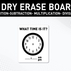 Math Dry Erase Boards Set: Telling Time, Addition, Subtraction (digital ...