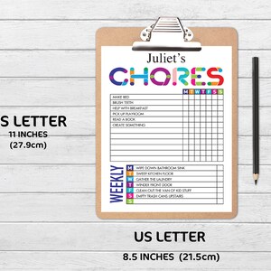 Kids Chore Chart: Customizable, Printable Checklist (PDF) - Etsy