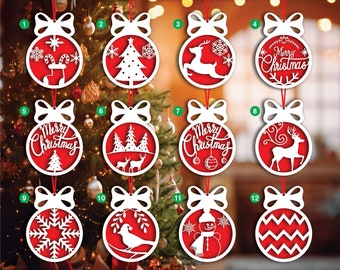 クリスマスボールオーナメント SVG レーザーカットファイル: ツリーデコレーションテンプレート (デジタルダウンロード)
