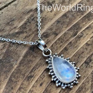 Moonstone necklace, Delicate necklace, Boho moonstone necklace, Rainbow moonstone teardrop necklace, Sterling silver moonstone necklace TWR-