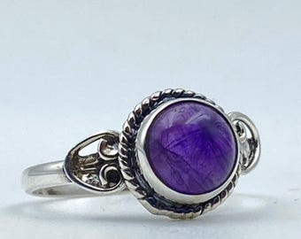 Genuine Amethyst Ring, Silver Gemstone Ring, February Birthstone Ring, Amethyst Rings for Women Birthday Gifts, Birthstone Gift Girls