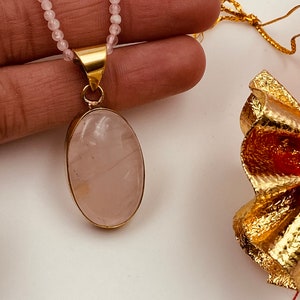 Rose Quartz Pendant - Rose Quartz Gemstone  Pendant -  Rose Quartz Beads Pendant For Necklace - Handmade silver Jewelry - For Gift Her TWR01