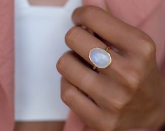 Mondstein Ring, Verlobungsring, 925 Sterling Silber, Boho Ring, Geschenk für sie, Goldring, Frauenring, Ehering, TWR01