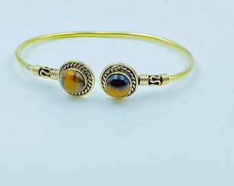 Brazalete Tiger Eys, Latón, Brazalete ajustable Tiger Eye, Pulsera de energía, Regalo, Joyería de latón, Piedra de nacimiento, Brazalete de piedra ojo de tigre