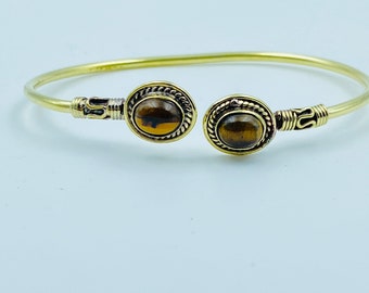 Brazalete Tiger Eys, Latón, Brazalete ajustable Tiger Eye, Pulsera de energía, Regalo, Joyería de plata, Piedra de nacimiento, Brazalete de piedra ojo de tigre