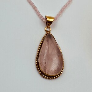 Rose Quartz Pendant - Rose Quartz Gemstone  Pendant -  Rose Quartz Beads Pendant For Necklace - Handmade silver Jewelry - For Gift Her TWR01