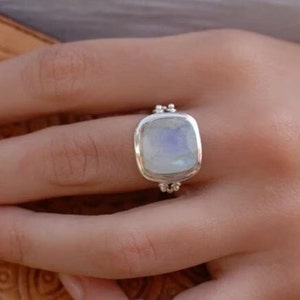 Moonstone ~ Sterling Silver 925 ~ Handmade ~ Gemstone ~ Statement ~ Everyday ~ Square stone ~ Hippie ~Bohemian~June Birthstone~AB253