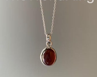 Natural Garnet necklace, Delicate necklace, Boho garnet necklace, Garnet circle necklace, Sterling silver garnet necklace, Christmas gift